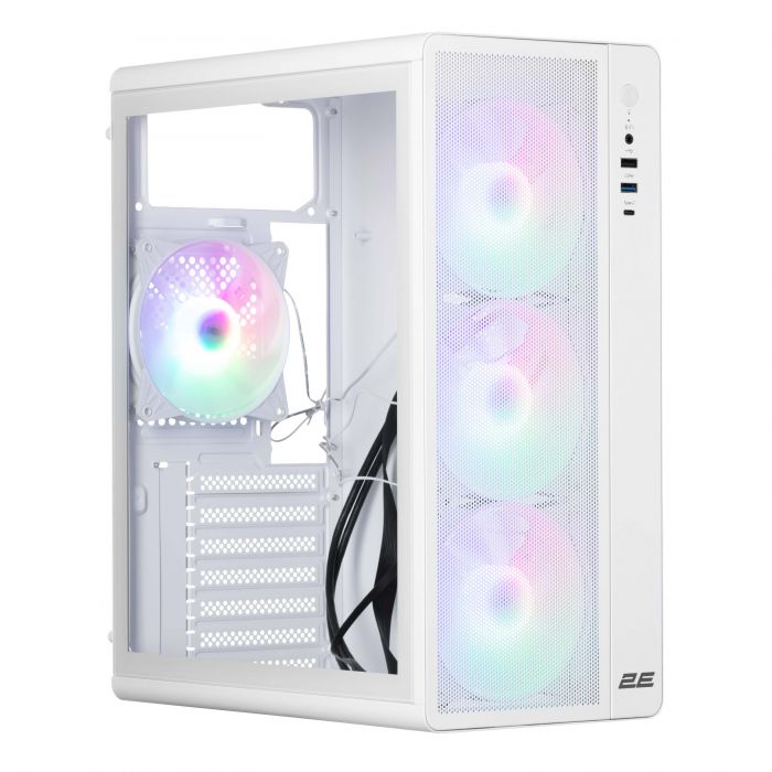 Корпус 2E GAMING Credo Plus V510W без БЖ, 1xUSB3.0, 1х USB 2.0, 1xUSB Type-C, 4x120мм RGB Rainbow, VGA 310мм, TG Side Panel, ATX, білий