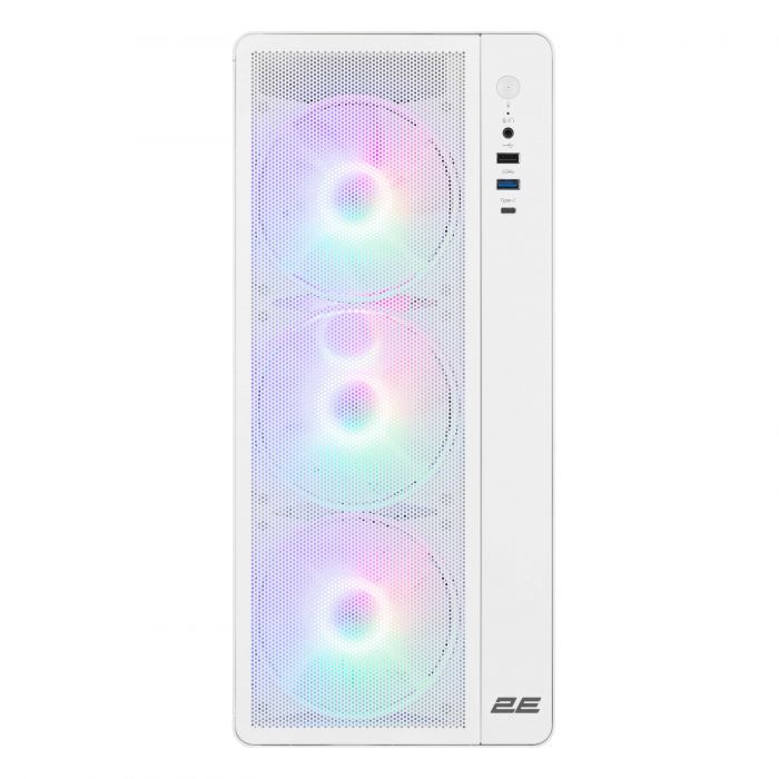 Корпус 2E GAMING Credo Plus V510W без БЖ, 1xUSB3.0, 1х USB 2.0, 1xUSB Type-C, 4x120мм RGB Rainbow, VGA 310мм, TG Side Panel, ATX, білий