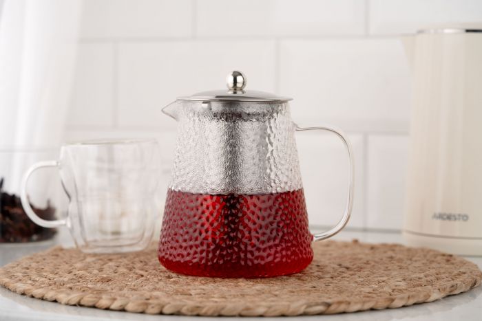 Заварник Ardesto Gemini 950мл, боросилікатне скло, нержавіюча сталь, прозорий Заварник Ardesto Gemini 950мл, боросилікатне скло, нержавіюча сталь, прозорий