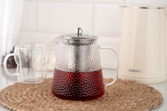 Заварник Ardesto Gemini 950мл, боросилікатне скло, нержавіюча сталь, прозорий Заварник Ardesto Gemini 950мл, боросилікатне скло, нержавіюча сталь, прозорий