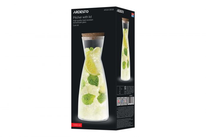 Графин з кришкою Ardesto 1000мл, боросилікатне скло, прозорий Графин з кришкою Ardesto 1000мл, боросилікатне скло, прозорий