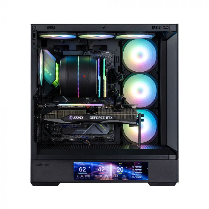 Корпус Zalman P40 DS без БЖ, 2xUSB3.0, 1x Type C, 3x120мм ARGB Reverse,  1x120мм ARGB, VGA 420мм, LCS ready, TG Side/Front Panel, Display, ATX, чорний