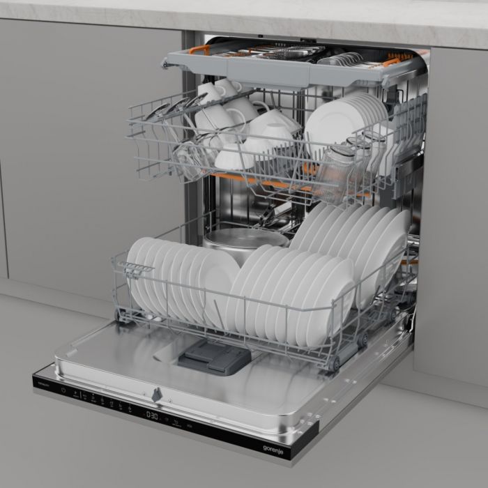 Посудомийна машина Gorenje вбудовувана, 16компл., A++, 60см, AquaStop, автоматичне відчинення, сенсорн.упр, 3и кошики, білий