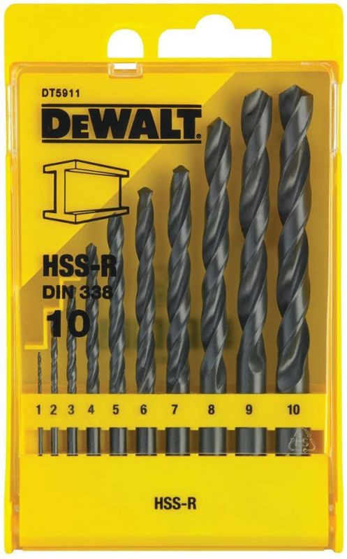 Набір свердел по металу DeWalt HSS-R, 10 шт, 1-10мм, кейс