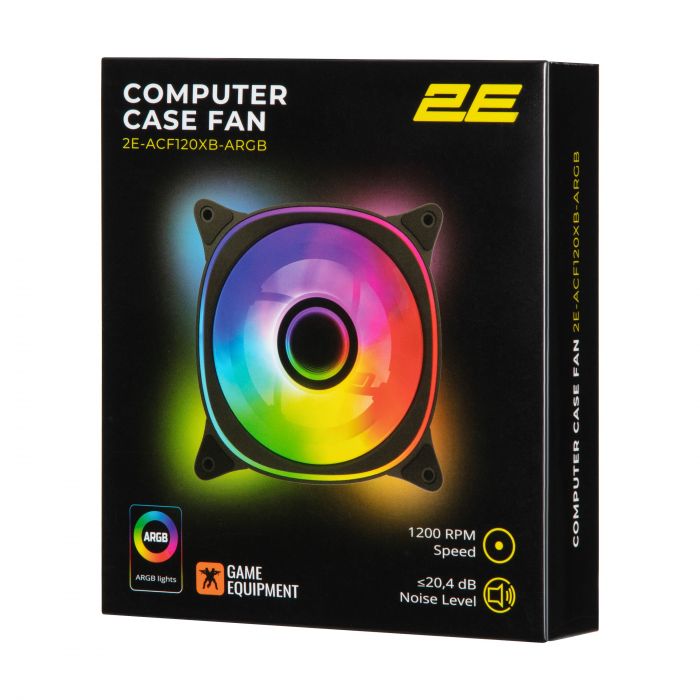Корпусний вентилятор 2E GAMING Air Cool X Fan ACF120XB-ARGB, 120мм, 1200rpm, 3pin, 3pin +5VARGB, 20,4dBa, чорний