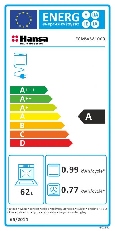 Плита комбінована Hansa, 50х60см, 62л, емаль, газ контр., білий