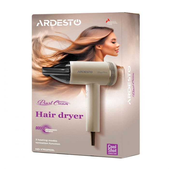 Фен ARDESTO Pearl Cream HD-Y702PERL, 1500-1800Вт, 3 швидкості, 3 темп.режими, магнітні насадки,бежевий