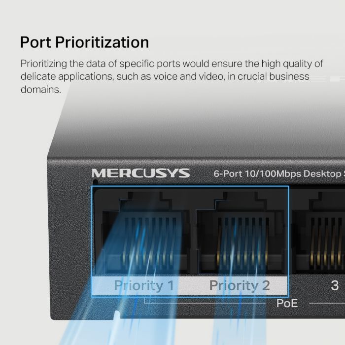 Комутатор MERCUSYS MS106LP 6xFE (4xPoE), 40Вт, Некерований