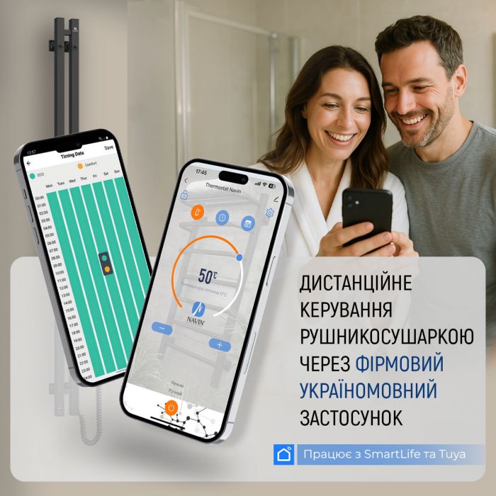 Рушникосушка Navin електрична Авангард, 1200х480х71мм, Wi-Fi, сталь, білий, праве підключення