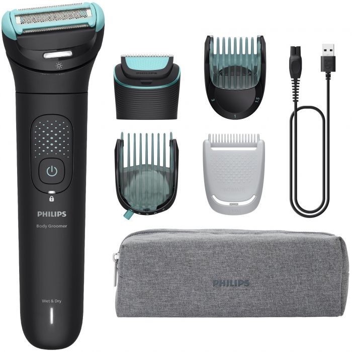 Тример Philips Series 7000, для тіла та інтимних зон, акум., насадок-5, сталь, чорний
