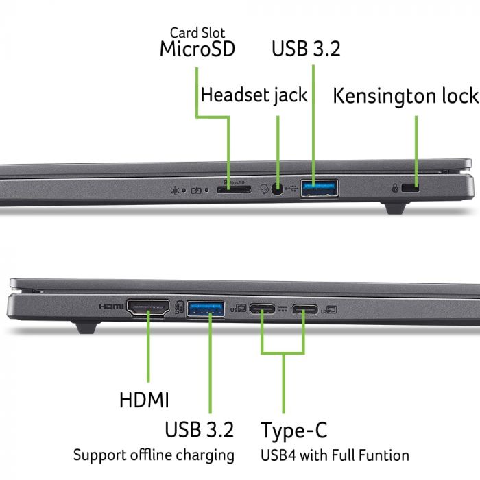 Ноутбук Acer Aspire 16 A16-11M 16" WUXGA IPS, Quallcomm X X1-26-100, 32GB, F1TB, UMA, Win11, сірий