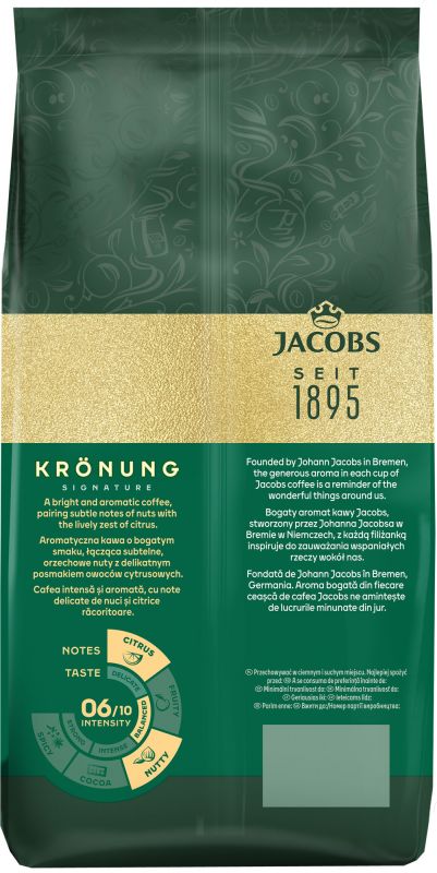 Кава Jacobs  зерна Kronung , 1000гр, купаж арабіка/робуста