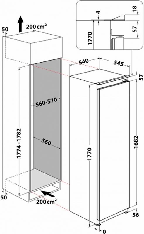 Морозильна камера Whirlpool вбудована, 177x54х54.5, 209л, А++, NF, інв., білий