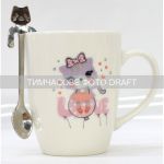 Чашка з ложкою Ardesto Love, 320мл, порцеляна, нержавіюча сталь, білий