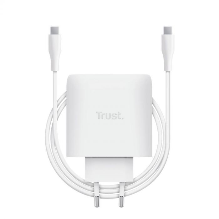 Зарядний пристрій мережевий Trust Maxo 65Вт, GaN, USB-C PD/PPS, білий