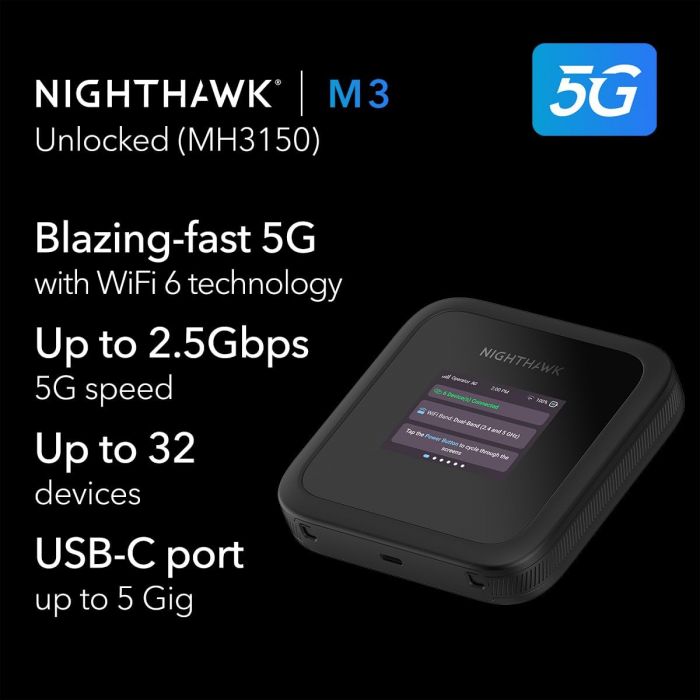 Мобільний маршрутизатор NETGEAR MH3150 Nighthawk M3 AX3600, 5G/4G/LTE, 1xUSB TypeC, 2xTS-9