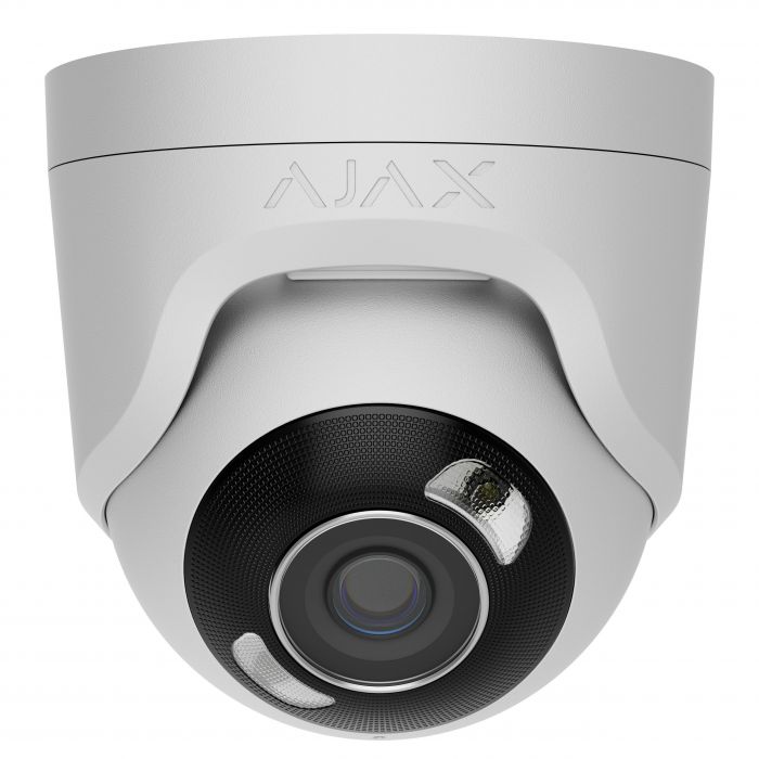 IP-Камера дротова Ajax TurretCam HL white, 8мп, 4мм, гібридне підсвічування IR 35м, білий Led 50м, Poe, True WDR, IP 65, ІЧ 35м, аудіо, 75° до 85°, купольна, біла