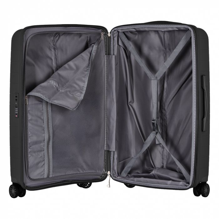 Валіза 2E, Aero, поліпропілен, середня, 63/78 л, TSA, 4 колеса, EXP, чорний