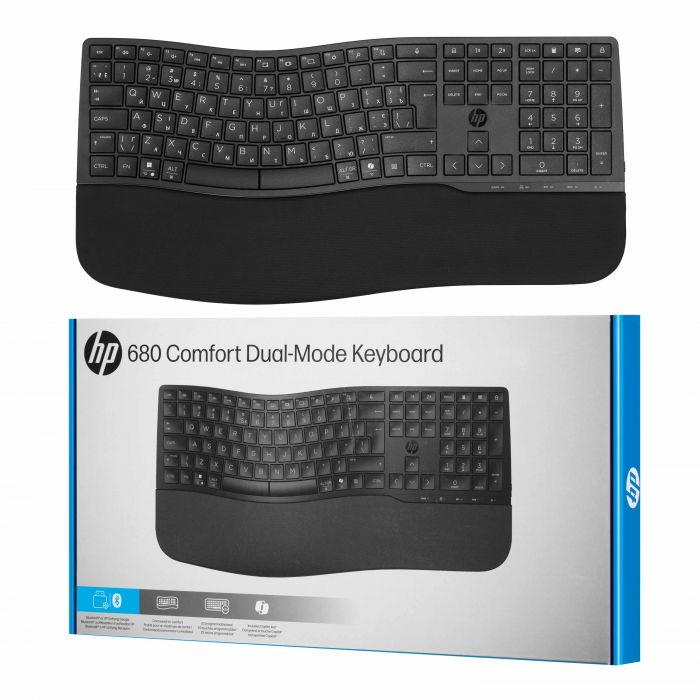 Клавіатура мембранна HP 680 Comfort Dual-Mode 111key, BT, EN/UK, чорний