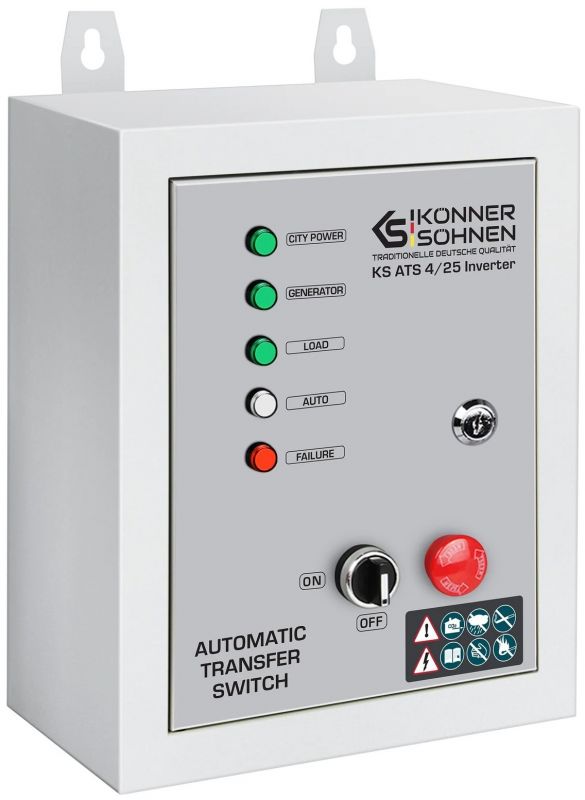 Блок автоматичного введення резерву (АВР) Konner&Sohnen KS ATS 4/25 Inverter, 230-400В, 5.75(11.5)кВт, 25(50)А, 13кВт, 5.75кг