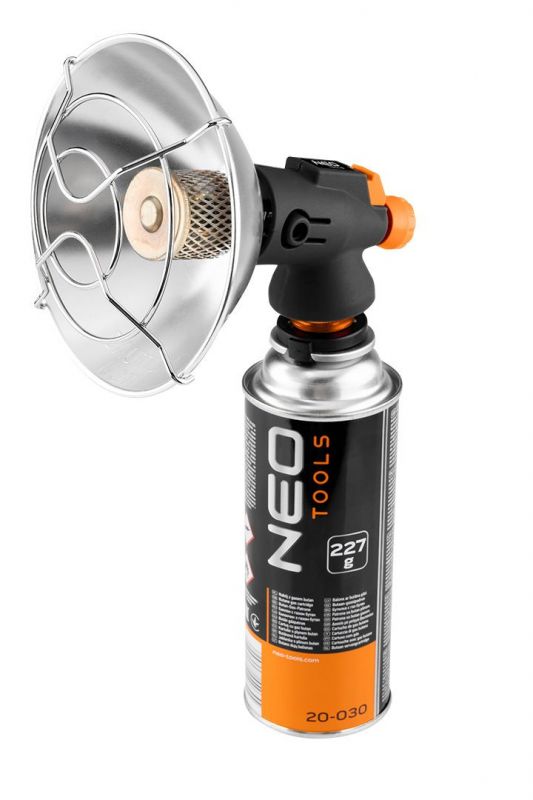 Обігрівач газовий туристичний Neo Tools, 92г/год, картриджний, регулятор, п'єзопідпал, чорний