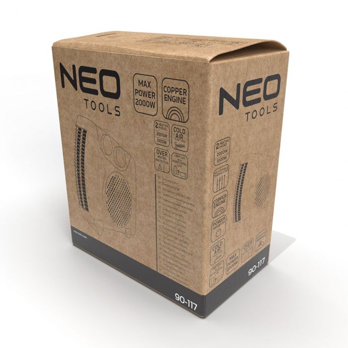 Тепловентилятор електричний Neo Tools, 2кВт, термостат, білий, 1.18кг