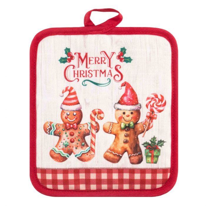 Набір прихваток для кухні Ardesto Christmas Gingerbread 18х20см, 18х30см, 100% поліестер (верх), 100% бавовна (низ), червоний