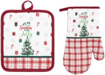 Набір прихваток для кухні Ardesto Christmas Tree 18х20см, 18х30см, 100% поліестер (верх), 100% бавовна (низ), зелений