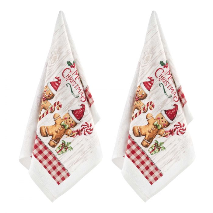 Подарунковий набір рушничків в коробці Ardesto Christmas Gingerbread 38х63см, 2шт, 100% бавовна, червоний
