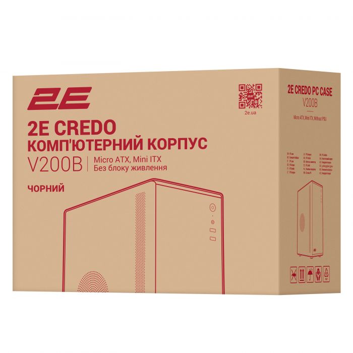 Корпус 2E Credo V200B без БЖ, 2xUSB3.0, 1x80мм, VGA 250мм, mATX, чорний
