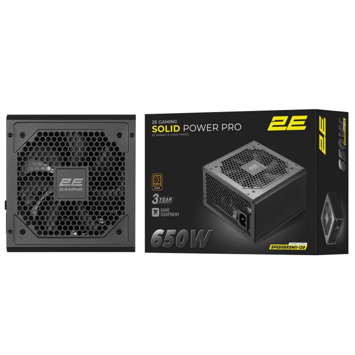 Блок живлення 2E GAMING Solid Power Pro ATX3.1 GEN5.0  (650W), >85%, 80+ Bronze, 120мм, 1xMB 24pin(20+4), 2xCPU 8pin(4+4), 3xMolex, 6xSATA, 4xPCIe 8pin(6+2), 1x12VHPWR, Semi Modular Блок живлення 2E GAMING Solid Power Pro ATX3.1 GEN5.0  (650W), >85%, 80+ Bronze, 120мм, 1xMB 24pin(20+4), 2xCPU 8pin(4+4), 3xMolex, 6xSATA, 4xPCIe 8pin(6+2), 1x12VHPWR, Semi Modular