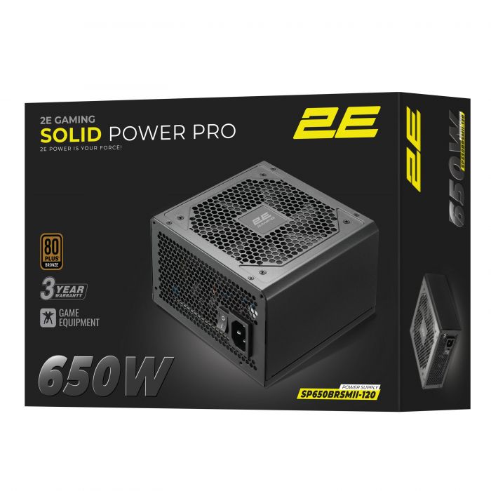 Блок живлення 2E GAMING Solid Power Pro ATX3.1 GEN5.0  (650W), >85%, 80+ Bronze, 120мм, 1xMB 24pin(20+4), 2xCPU 8pin(4+4), 3xMolex, 6xSATA, 4xPCIe 8pin(6+2), 1x12VHPWR, Semi Modular Блок живлення 2E GAMING Solid Power Pro ATX3.1 GEN5.0  (650W), >85%, 80+ Bronze, 120мм, 1xMB 24pin(20+4), 2xCPU 8pin(4+4), 3xMolex, 6xSATA, 4xPCIe 8pin(6+2), 1x12VHPWR, Semi Modular