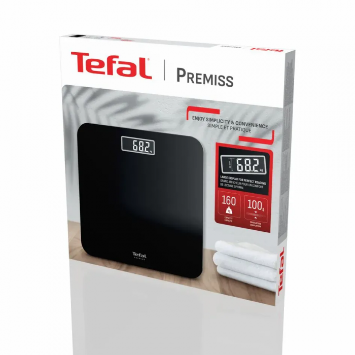 Ваги Tefal підлогові Premiss, 160кг, AAAx2 в комплекті, скло, чорний
