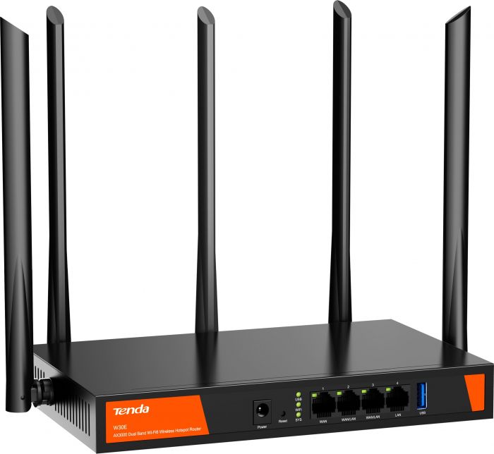 Маршрутизатор TENDA W30E Hotspot AX3000 4xGE (1xGE WAN, 2xGE LAN/WAN, 1xGE LAN)