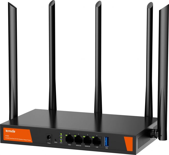 Маршрутизатор TENDA W30E Hotspot AX3000 4xGE (1xGE WAN, 2xGE LAN/WAN, 1xGE LAN)