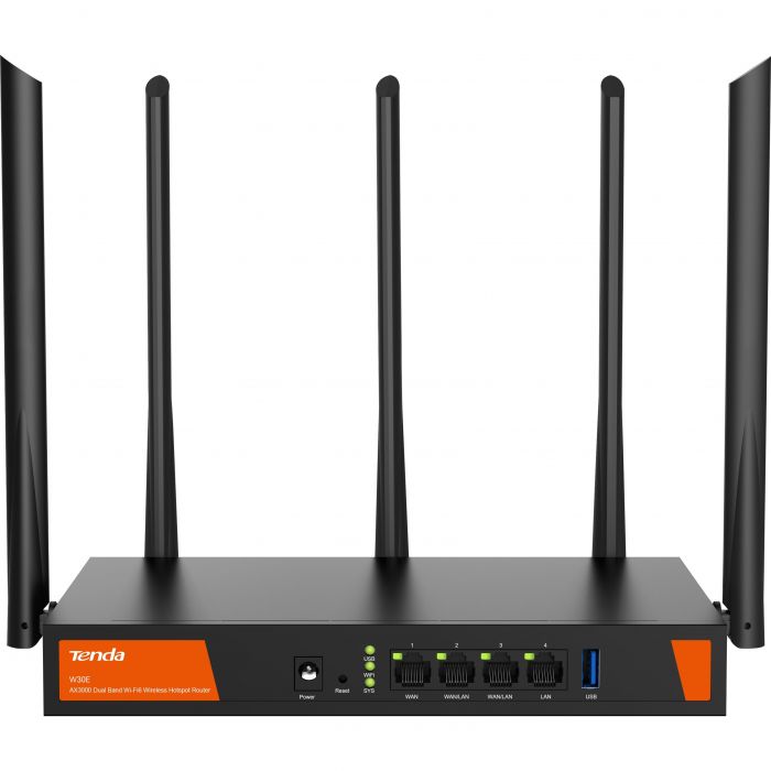 Маршрутизатор TENDA W30E Hotspot AX3000 4xGE (1xGE WAN, 2xGE LAN/WAN, 1xGE LAN)