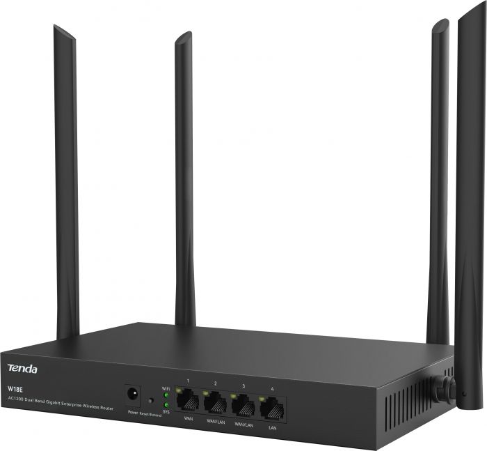 Маршрутизатор TENDA W18E Hotspot AC1200 4xGE (1xGE WAN, 2xGE LAN/WAN, 1xGE LAN)