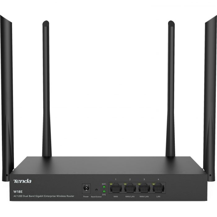 Маршрутизатор TENDA W18E Hotspot AC1200 4xGE (1xGE WAN, 2xGE LAN/WAN, 1xGE LAN)