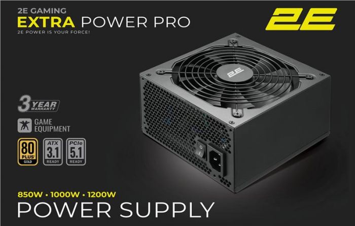 Блок живлення 2E GAMING Extra Power Pro ATX3.1 GEN5.0  (1000W), >90%, 80+ Gold, 140мм, 1xMB 24pin(20+4), 2xCPU 8pin(4+4), 3xMolex, 6xSATA, 4xPCIe 8pin(6+2), 1xPCIe GEN5 16pin, Full Modular Блок живлення 2E GAMING Extra Power Pro ATX3.1 GEN5.0  (1000W), >90%, 80+ Gold, 140мм, 1xMB 24pin(20+4), 2xCPU 8pin(4+4), 3xMolex, 6xSATA, 4xPCIe 8pin(6+2), 1xPCIe GEN5 16pin, Full Modular