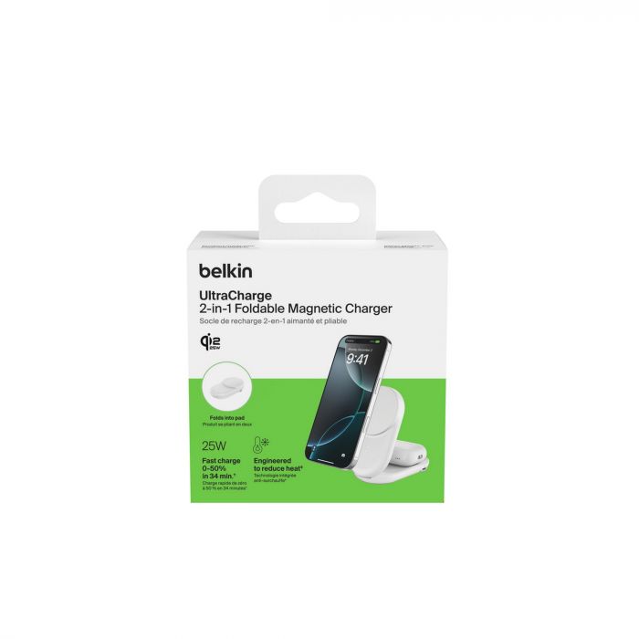 Зарядний пристрій бездротовий Belkin UltraCharge 2-in-1 Foldable Magnetic Charging 25Вт, білий