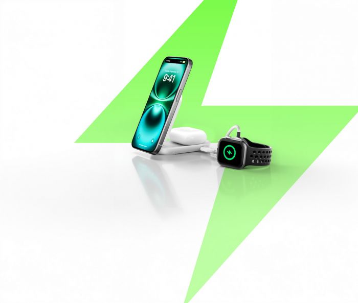 Зарядний пристрій бездротовий Belkin UltraCharge 2-in-1 Foldable Magnetic Charging 25Вт, білий