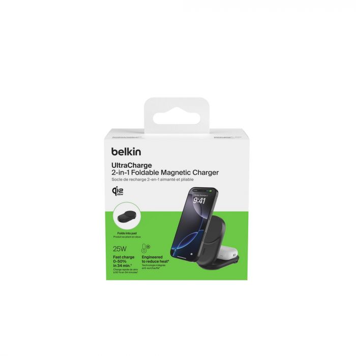 Зарядний пристрій бездротовий Belkin UltraCharge 2-in-1 Foldable Magnetic Charging 25Вт, чорний