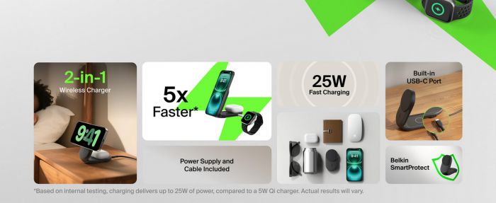 Зарядний пристрій бездротовий Belkin UltraCharge 2-in-1 Foldable Magnetic Charging 25Вт, чорний