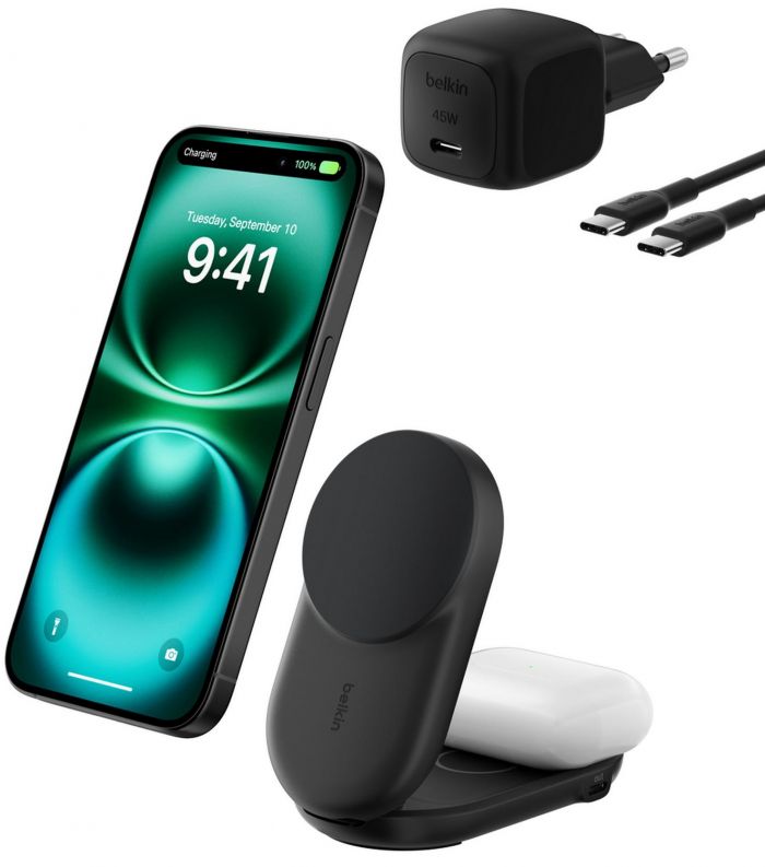 Зарядний пристрій бездротовий Belkin UltraCharge 2-in-1 Foldable Magnetic Charging 25Вт, чорний