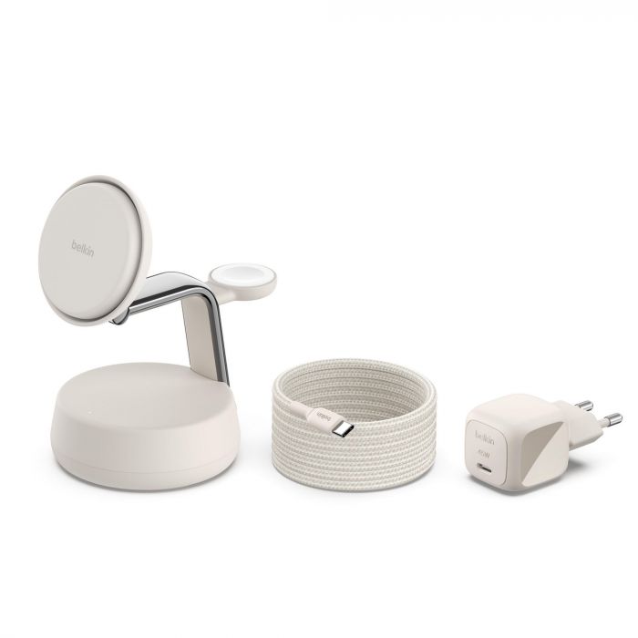 Зарядний пристрій бездротовий Belkin UltraCharge Pro 3-in-1 Magnetic Charging Dock 25Вт, Sand