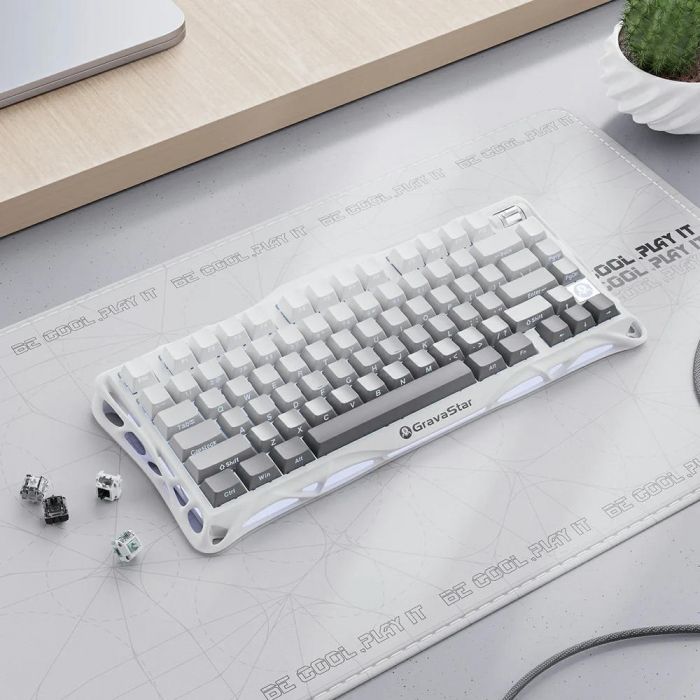 Клавіатура механічна GravaStar Mercury K1 80keys, GravaStar x Kailh Cheery Pink, EN/UKR, BT/WL/USB, білий