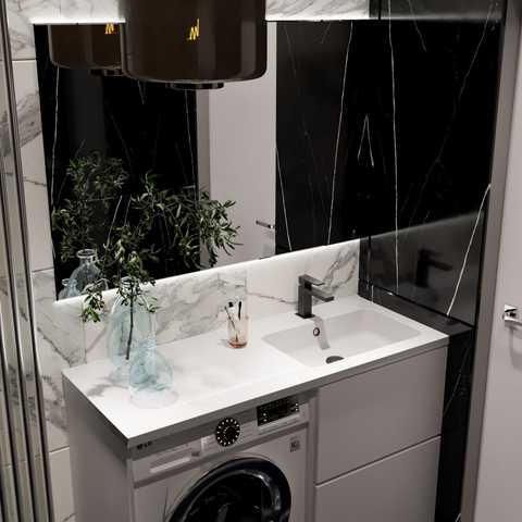 Набір для ванної кімнати, раковина, умивальник Adamant FLATE 120R, штучний камінь, прямокут., з сифоном Click-Clack + змішувач Набір для ванної кімнати, раковина, умивальник Adamant FLATE 120R, штучний камінь, прямокут., з сифоном Click-Clack + змішувач