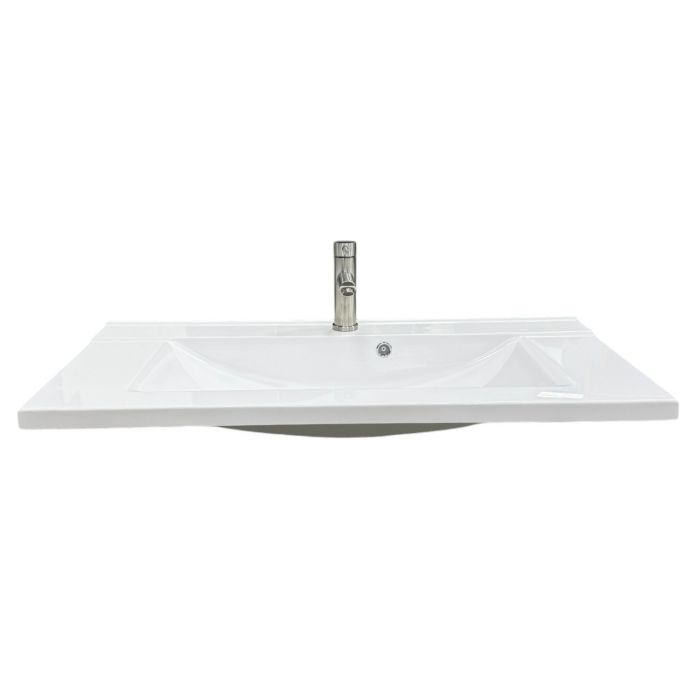 Набір для ванної кімнати, раковина, умивальник Adamant QUANTO 100, штучний камінь, прямокут., з сифоном Click-Clack + змішувач