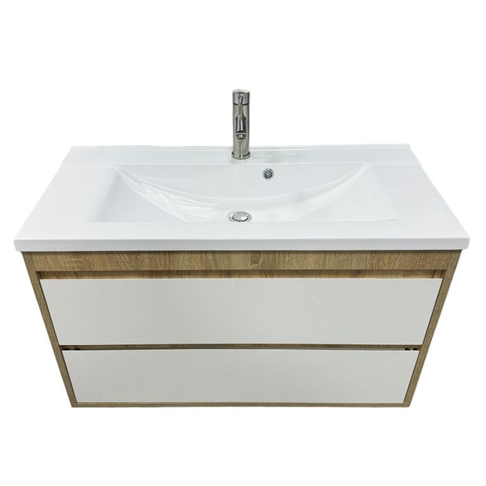 Набір для ванної кімнати, раковина, умивальник Adamant QUANTO 100, штучний камінь, прямокут., з сифоном Click-Clack + змішувач