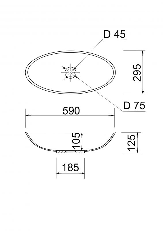 Раковина, умивальник Adamant ANDERE NEW, штучний камінь, овальна, без отвору для змішувача та переливу, 590х295х130мм, накладний, чорно-білий Раковина, умивальник Adamant ANDERE NEW, штучний камінь, овальна, без отвору для змішувача та переливу, 590х295х130мм, накладний, чорно-білий